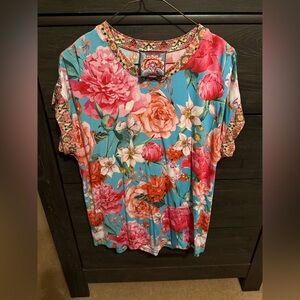 Johnny was pink floral bamboo top medium
